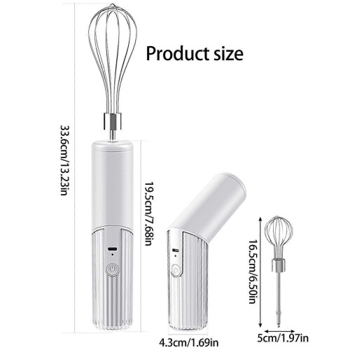 (Black) Portable Electric Eggs Beater With Double changeable Attachments 3 Speed Mode Space Saving Foldable Body  White 2