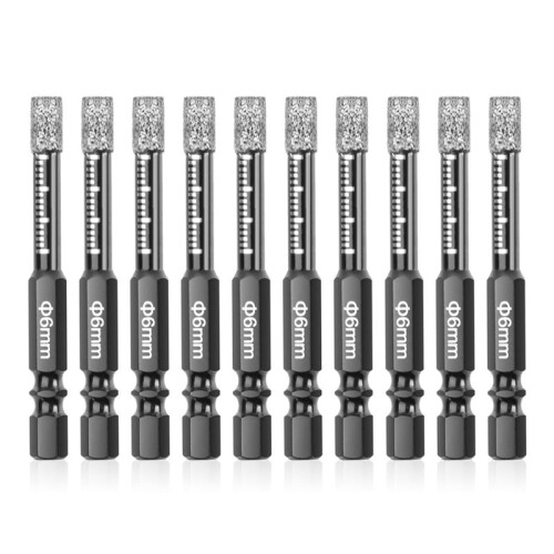 10Pcs Diamond Drill Bits,6mm Dry Diamond Core Drill Bit Set for Ceramic,Granite,Tile,Glass,Marble,Brick,Stone