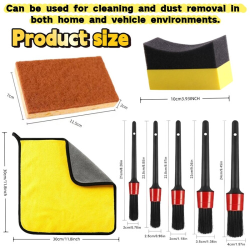 (11pcs) Car Cleaning Tools Set Car Interior Exterior Detailing Kit Multi-Function Brushes Thick Towels Interior Brush Universal 1