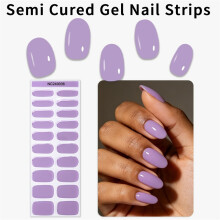 20 Stück solide lila halbgehärtete Gel-Nagelstreifen, süße sanfte Sommer-Gel-Nagelaufkleber, Salonqualität, ideal für