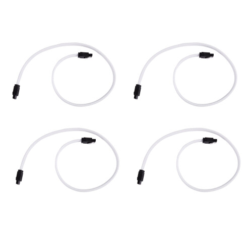 4X 50CM  3.0 III SATA3 7pin Data Cable 6Gb/s SSD Cables HDD Hard Disk Data Cord Premium Version(White)