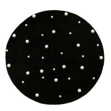 (Black) Elegant Wool Pearls Beads Berets For Women Warm Winter Hats Skullies Beanies Vintage Cashmere Female Flat Hats Solid Caps