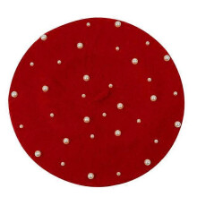 (Red) Elegant Wool Pearls Beads Berets For Women Warm Winter Hats Skullies Beanies Vintage Cashmere Female Flat Hats Solid Caps
