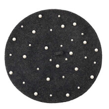 (Dark gray) Elegant Wool Pearls Beads Berets For Women Warm Winter Hats Skullies Beanies Vintage Cashmere Female Flat Hats Solid Caps