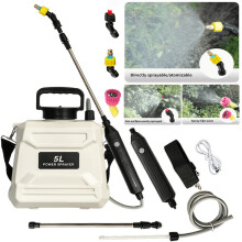 (White, 5L) Pulverizador a batería de 1,35 gal/5 L (verde, azul, blanco).Batería de litio integrada de 1200 Ma y mango de carga USB