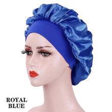 (Kuan RoyalBlue) New Large Satin Bonnet Silk Night Sleeping Cap Long Satin Bonnet With Head Tie Band Bonnet Edge Wrap For Women Curly Braid Hair