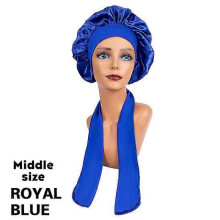 (MiddleBLUE) New Large Satin Bonnet Silk Night Sleeping Cap Long Satin Bonnet With Head Tie Band Bonnet Edge Wrap For Women Curly Braid Hair