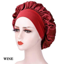 (Kuan Wine) New Large Satin Bonnet Silk Night Sleeping Cap Long Satin Bonnet With Head Tie Band Bonnet Edge Wrap For Women Curly Braid Hair