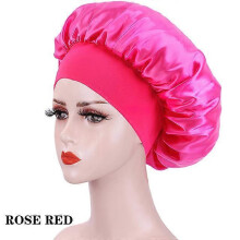 (Kuan Rose Red) New Large Satin Bonnet Silk Night Sleeping Cap Long Satin Bonnet With Head Tie Band Bonnet Edge Wrap For Women Curly Braid Hair