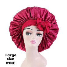 (Largewine) New Large Satin Bonnet Silk Night Sleeping Cap Long Satin Bonnet With Head Tie Band Bonnet Edge Wrap For Women Curly Braid Hair