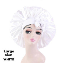 (Largewhite) New Large Satin Bonnet Silk Night Sleeping Cap Long Satin Bonnet With Head Tie Band Bonnet Edge Wrap For Women Curly Braid Hair