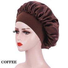 (Kuan Coffee) New Large Satin Bonnet Silk Night Sleeping Cap Long Satin Bonnet With Head Tie Band Bonnet Edge Wrap For Women Curly Braid Hair