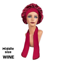 (MiddleWine) New Large Satin Bonnet Silk Night Sleeping Cap Long Satin Bonnet With Head Tie Band Bonnet Edge Wrap For Women Curly Braid Hair