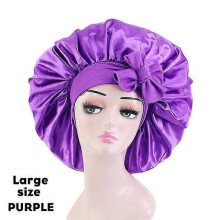 (Largepurple) New Large Satin Bonnet Silk Night Sleeping Cap Long Satin Bonnet With Head Tie Band Bonnet Edge Wrap For Women Curly Braid Hair
