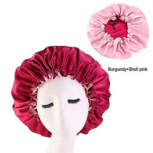 (Shuangceng BURG) New Large Satin Bonnet Silk Night Sleeping Cap Long Satin Bonnet With Head Tie Band Bonnet Edge Wrap For Women Curly Braid Hair