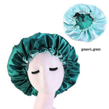 (Shuangceng Green) New Large Satin Bonnet Silk Night Sleeping Cap Long Satin Bonnet With Head Tie Band Bonnet Edge Wrap For Women Curly Braid Hair
