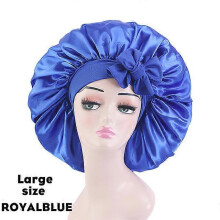 (Largeroyalblue) New Large Satin Bonnet Silk Night Sleeping Cap Long Satin Bonnet With Head Tie Band Bonnet Edge Wrap For Women Curly Braid Hair