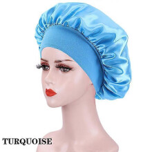 (Kuan Turquoise) New Large Satin Bonnet Silk Night Sleeping Cap Long Satin Bonnet With Head Tie Band Bonnet Edge Wrap For Women Curly Braid Hair