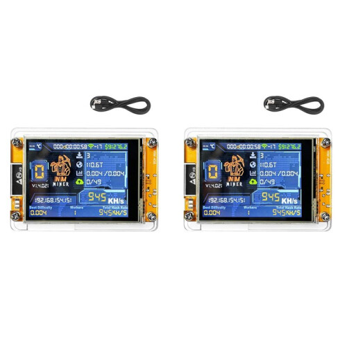 2X NMiner NerdMiner+Case 945KH/S Harshrate 2,8 Polegadas  Display Bitcoin Crypto Solo Lottery Miner NerdMiner Atualizado