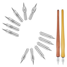 14 St Dip Pen Nibs Hållare, Trä Rit Pennhållare med Rostfritt Stål Spets för Att Skriva Måla Signering Present