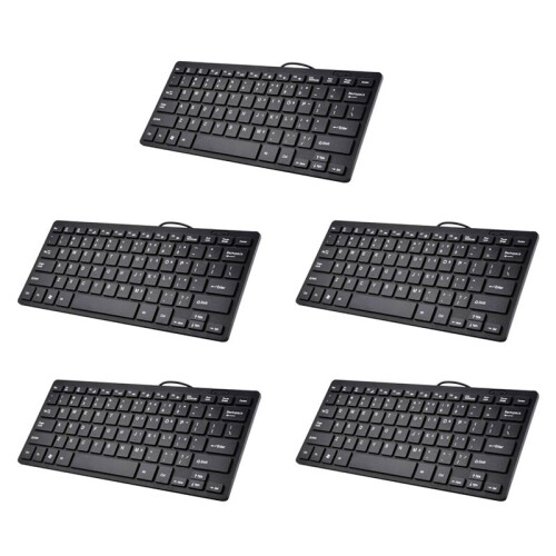 5X Compact Wired Keyboard USB - Ultra-Thin Keyboard for PC  Gaming Keyboard Black