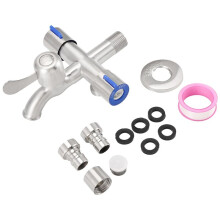 2X Stainless Steel Three Way Tap Sink Faucet Washing Machine 2 Way Angle Valve with Tape