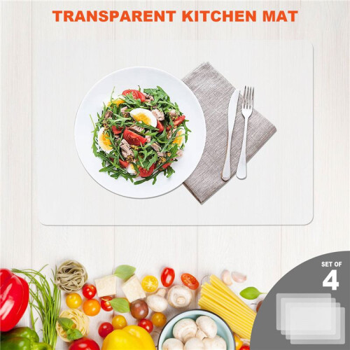 Transparent Kitchen Mat,Coffee Table Mat,Table Protector,Waterproof Placemats,Worktop Saver,Placemat Set 4 Pieces 2