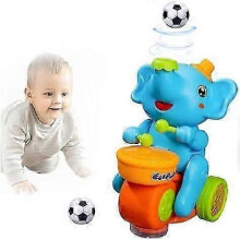 (Blue) Musical Walking Elephant Drummer Toy, Drum Elephant Floating Ball Toy with LED Lights & Sounds