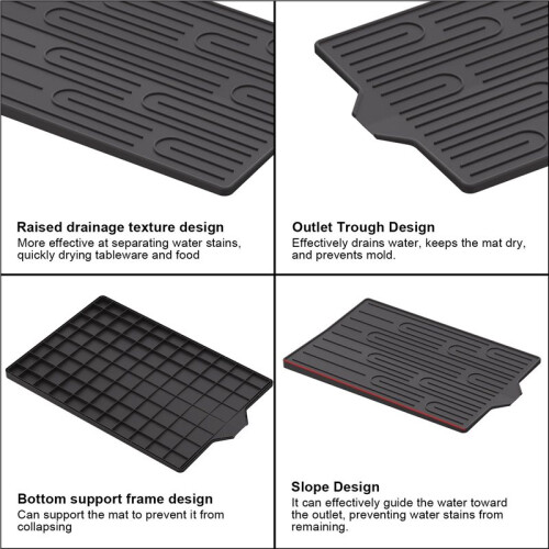 [Non-Slip Heat Resistant] Large Rectangular Silicone Dish Drying Mat - Non-Slip Textured 2