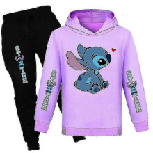 (13-14 Years, Purple) Lilo Stitch Print Kids Tracksuit Set Boys Girls Casual Hooded Hoodie Sweatshirt Jogr Pants Outfit Activewear