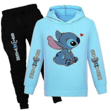 (9-10 Years, Light Blue) Lilo Stitch Print Kids Tracksuit Set Boys Girls Casual Hooded Hoodie Sweatshirt Jogr Pants Outfit Activewear
