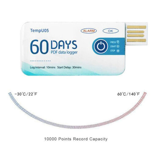 6X Temperature Data Logger TempU05 60 Days PDF Report Temperature Recorder Single Use USB Temperature Record Instrument 2