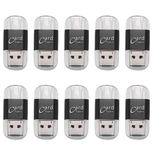 10X Card Reader Aluminum USB Type C OTG Micro-/TF External Memory Card Reader Adapter for Mobile Phone Computer(Black)