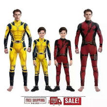 (130, red) Halloween Wolverine Cosplay Dead pool 3 Costume Outfit Jumpsuit Adults Ki ds ZKFN
