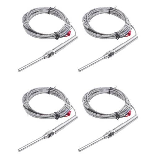 4X K Type 50X5mm 800C Probe Thermocouple Temperature Sensor Cable 9.8Ft 3 Meters