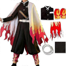 (XL, Outfits) Anime Demon Slayer Rengoku Kyoujurou Cosplay Costume Kimono Cloak Outfits Halloween Party Wig/Costume Set .