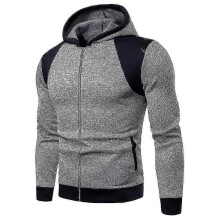 (L, Grey) Men Long Sleeve Zip Up Hooded Hoodie Sport Sweatshirt Jumper Top
