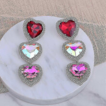 New Boho Large Drop Earrings for Women Rose Heart Rhinestones Pendient--e1555 Red Mix G-model Code 9141