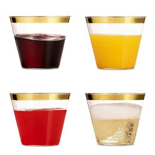 5X Golden Plastic Cups 9 Oz Disposable Cup Plastic Wine Glass Party Cups Transparent Plastic Cup for Parties