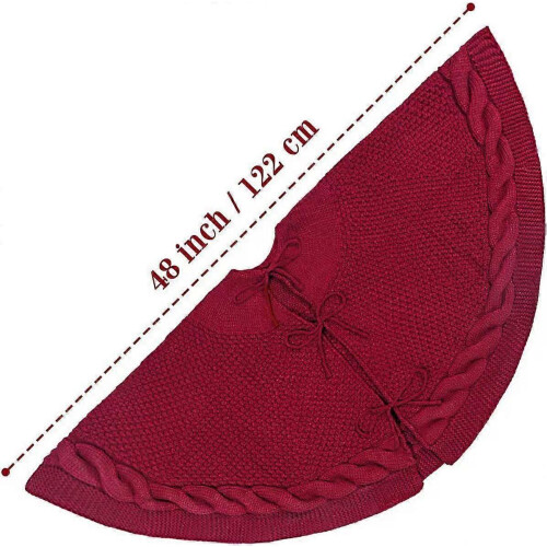 (Red) Christmas knitted tree skirt, 48 inches 2