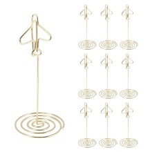 10Pcs Memo Clip Holder, Table Number Name Card Holder Desktop Metal Business Card Photo Gold Plane Frame with Base