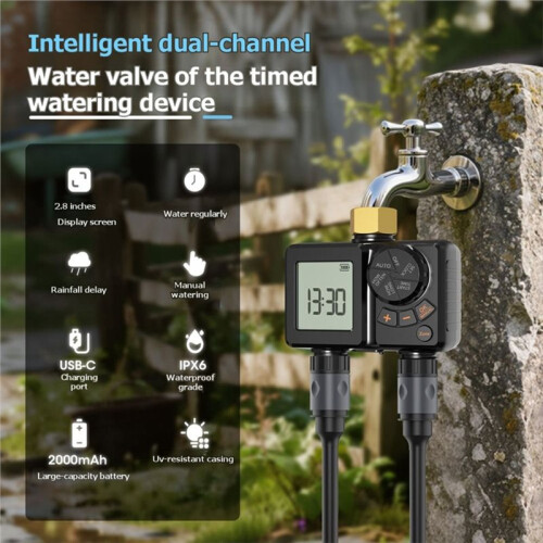 2-Uitschakelaar Water Timer Sprinkler Timer 2 Zone LCD Display Handmatig/Automatisch Sprinkler Controller IPX6 Imperial