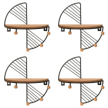 4X Fan Shape Floating Shelves Metal Wall Decor,Wood Wall Mounted Storage Shelf Home Decorations Art