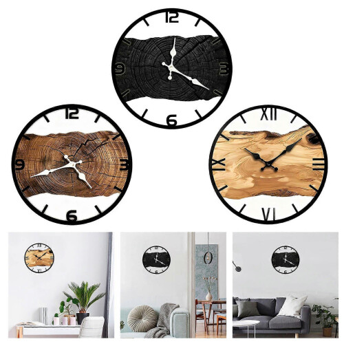 (C) Practical Contemporary Wood Wall Clock with Metal Texture Quiet Movements Easy Mounting Easy Installation Creative Clock  C 1