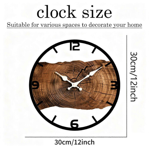 (C) Practical Contemporary Wood Wall Clock with Metal Texture Quiet Movements Easy Mounting Easy Installation Creative Clock  C 2
