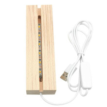 (Seven color light) Wood LED Light Display Base Crystal Glass Art Ornament Stand Crafts for Home Office Desktop Decoration Night Light Base Supplies