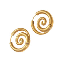 (JDE2312088) Untarnished Curly Round Earrings With Hypersensitivity Safe Coating Long Permanent Golden Fashion Jewelry Multicolor