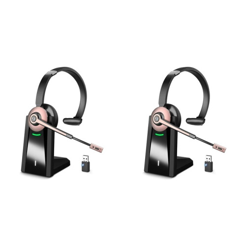2X Cuffia Wireless, Cuffia  con Microfono Antirumore, Cuffia Wireless con Dongle USB per Casa e Ufficio