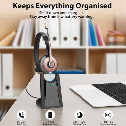 2X Cuffia Wireless, Cuffia  con Microfono Antirumore, Cuffia Wireless con Dongle USB per Casa e Ufficio 2