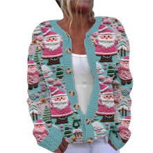 (S, Multi) Comfort Women's Ugly Christmas Print Button up Sweater Cardigan Cable Knit Winter Theme Long Sleeve Knitwear Jacket wine red XL
